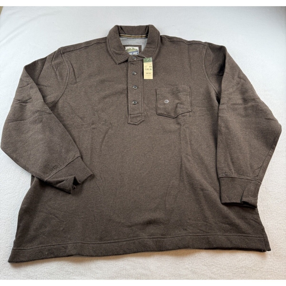 Men's Eddie Bauer Sport Shop XXL Brown Collared Long Sleeve Cotton Pullover NWT